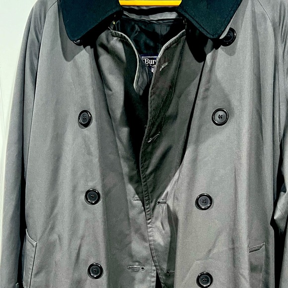 Burberry grey trench coat.